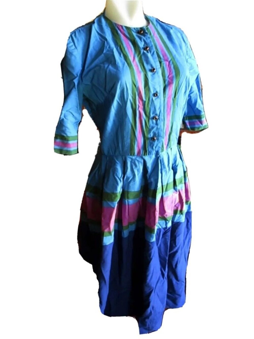 True Vintage Dress 8 1950s J. Harlan Originals Striped Mexican Wife 3/4 Sleeves